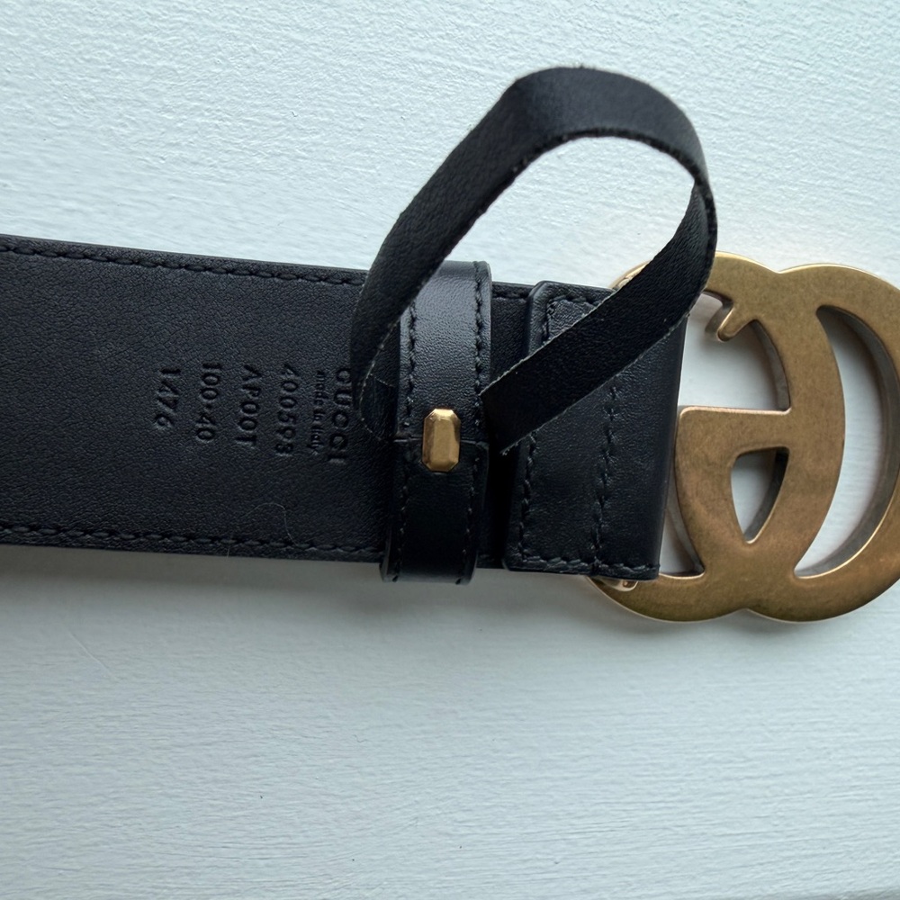 Gucci Black Leather Double G Marmont Belt - Picture 3 of 7